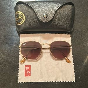 Hexagonal Flat Ray Bans in Gold & Brown Grey Gradient